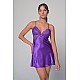 Σατέν Νυχτικό με Δαντέλα Σετ με String   Μωβ Milena By Paris 003445-Μωβ