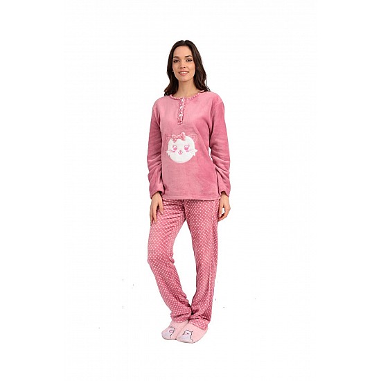 Παιδική Πιζάμα Κοριτσίστικη Χειμερινή Fleece Πατιλέτα 4-16 Lydia Creations 22552-1 ΡΟΖ