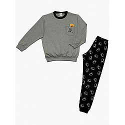 Παιδική πιζάμα Unisex Χειμερινή Βαμβακερή Signature print 8-10 Minerva 61907-6-23 ΓΚΡΙ