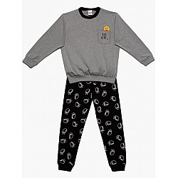 Παιδική πιζάμα Unisex Χειμερινή Βαμβακερή Signature print 8-10 Minerva 61907-6-23 ΓΚΡΙ