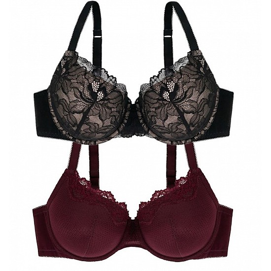 Σουτιέν Dorina Adrianne D01613X-Y5 χωρίς ενίσχυση 2 PACK-Μαύρο/Κόκκινο D CUP