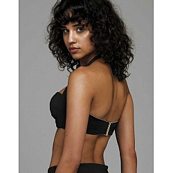 Γυναικείο μαγιό Bikini Top Strapless Μεγάλο Στήθος Δέσιμο στο Λαιμό Blu4u 22366088D-02 D Cup Μαύρο 