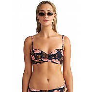 Γυναικείο Μαγιό Bikini Top Strapless Ντραπέ Μπανέλα PINK BLOOMS BLU4U 24366207D-02 D Cup ΜΑΥΡΟ-ΡΟΖ