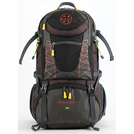 Σακίδιο πλάτης TREKING Ορειβατικό 50L αδιάβροχο ΜΑUI & SONS 2711 Μαύρο-Καφέ