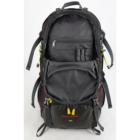 Σακίδιο πλάτης TREKING Ορειβατικό 50L αδιάβροχο ΜΑUI & SONS 2711 Μαύρο-Καφέ