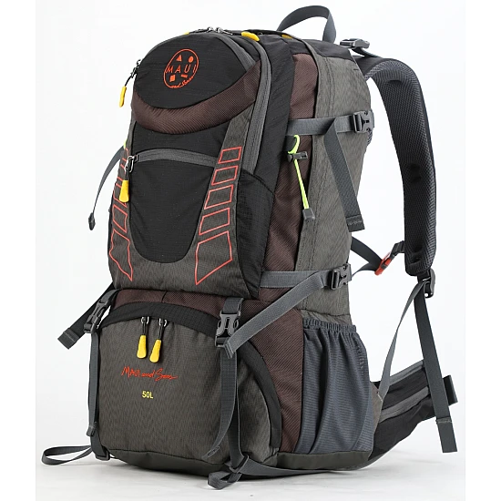Σακίδιο πλάτης TREKING Ορειβατικό 50L αδιάβροχο ΜΑUI & SONS 2711 Μαύρο-Καφέ