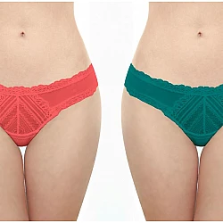 Γυναικείο εσώρουχο Thong με δαντέλα 2 PACK WALK W2016-4 Κοραλί/Πετρολ