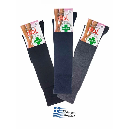 Γυναικεία Κάλτσα Μέχρι Γόνατο  Βαμβακερή ONE SIZE  Medical Φαρμακευτική Χωρίς Λάστιχο DAL 1013L-5207240006617 ΜΑΥΡΟ