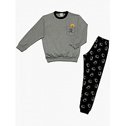 Παιδική πιζάμα Unisex Χειμερινή Βαμβακερή Signature print 8-10 Minerva 61907-6-23 ΓΚΡΙ