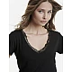 Γυναικείο top Φανελάκι t-shirt Bamboo με Κοντό Μανίκι V Λαιμόκοψη δαντέλα Walk W2208-02 ΜΑΥΡΟ