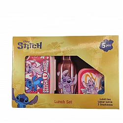 Παιδικό LUNCH SET 5 LUNCH BOX SNACK BOX και Μπουκάλι Παγούρι Νερού Αλουμινίου Disney Stitch & Angel 565469 ΡΟΖ