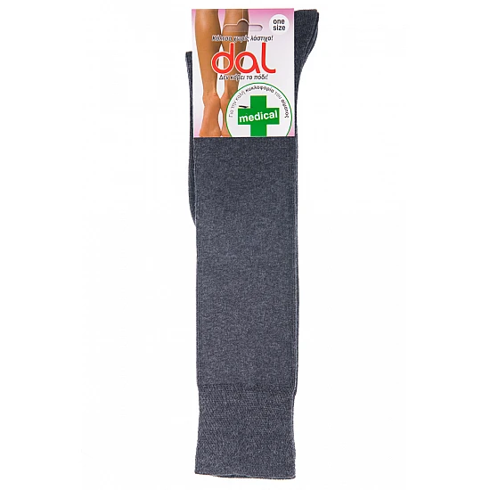 Γυναικεία Κάλτσα Μέχρι Γόνατο  Βαμβακερή ONE SIZE  Medical Φαρμακευτική Χωρίς Λάστιχο DAL 1013L-5207240006624 ΓΚΡΙ ΣΚ