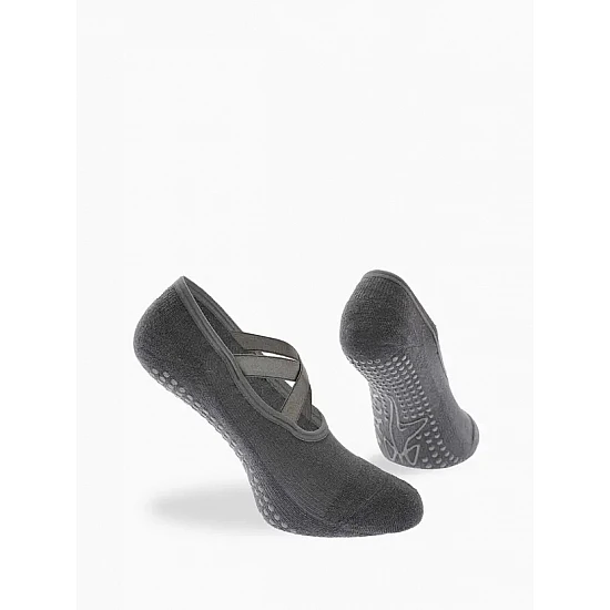 Γυναικεία Κάλτσα Γιόγκα Pilates Βαμβακερή One Size 36-41 Αντιολισθητικός Πάτος βετουζάκια Χιαστά Λάστιχα Στήριξης WALK W145-1-10 ΓΚΡΙ ΣΚΟΥΡΟ
