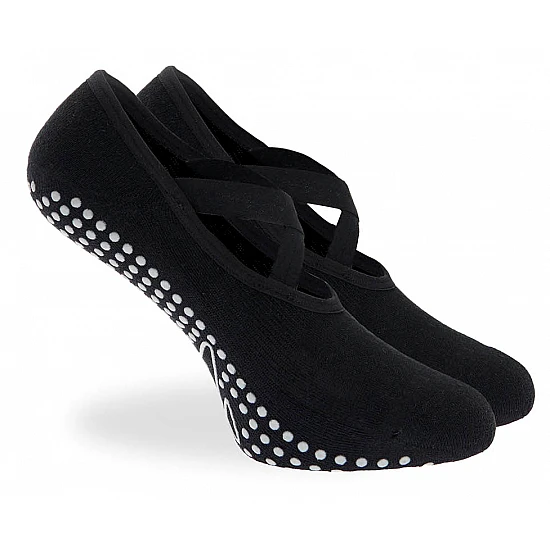 Γυναικεία Κάλτσα Γιόγκα Pilates Βαμβακερή One Size 36-41 Αντιολισθητικός Πάτος βετουζάκια Χιαστά Λάστιχα Στήριξης WALK W145-1 ΜΑΥΡΟ