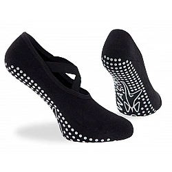 Γυναικεία Κάλτσα Γιόγκα Pilates Βαμβακερή One Size 36-41 Αντιολισθητικός Πάτος βετουζάκια Χιαστά Λάστιχα Στήριξης WALK W145-1 ΜΑΥΡΟ