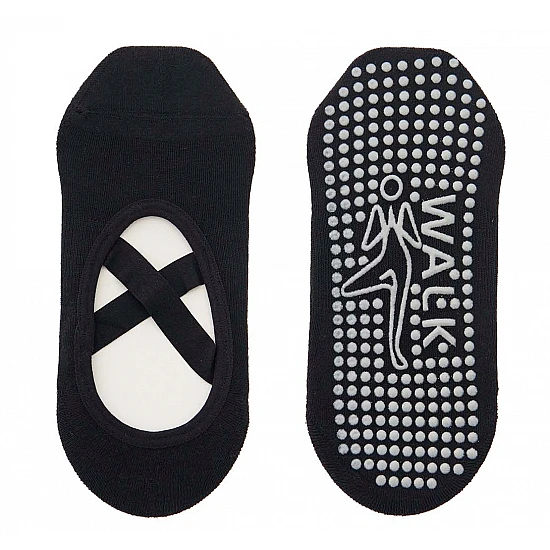 Γυναικεία Κάλτσα Γιόγκα Pilates Βαμβακερή One Size 36-41 Αντιολισθητικός Πάτος βετουζάκια Χιαστά Λάστιχα Στήριξης WALK W145-1 ΜΑΥΡΟ