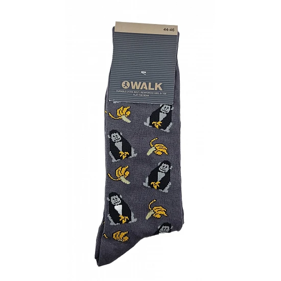 Ανδρική Κάλτσα Βαμβακερή με Σχέδιο WALK W1064-30-10 ΓΚΡΙ ΣΚΟΥΡΟ