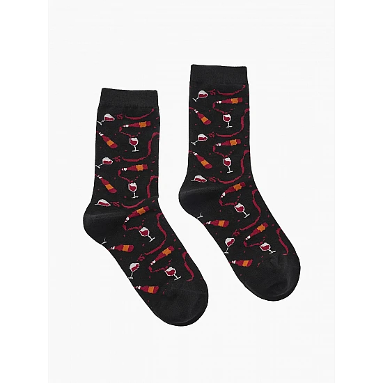 Κάλτσα Βαμβακερή Σχέδιο Wine One Size 36-40 Μαλακό Λάστιχο WALK W132-9-02 ΜΑΥΡΟ