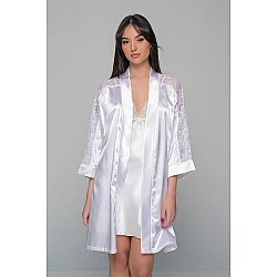 Σετ Σατέν Νυχτικό με Ρόμπα   Ιβουάρ Milena By Paris Set3356_5303-Ιβουάρ