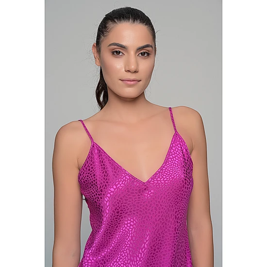 Νυχτικάκι Σατέν Ζακάρ + String   Magenta Milena By Paris 003429-Magenta