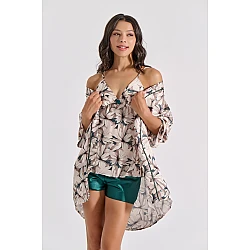 Σετ Σατέν Εσωρούχων Babydoll + Ρόμπα   Φλοράλ Milena By Paris Set4204-5372-Φλοράλ