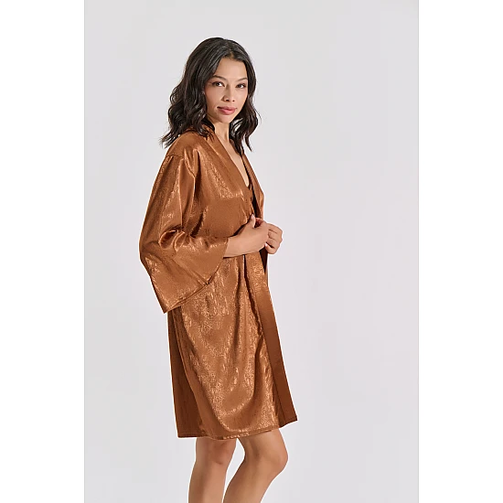Σετ Εσωρούχων Babydoll + Ρόμπα Σατέν Ζακάρ   Μπρονζέ Milena By Paris Set4205-5373-Μπρονζέ