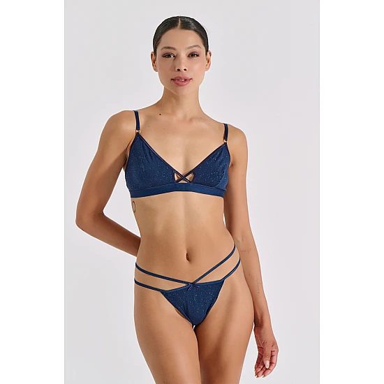 Tanga String Λύκρα   Μπλε Milena By Paris 007719-Μπλε
