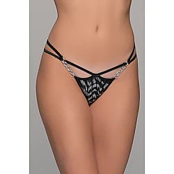 Tanga String Τούλι και Βελούδο   Μαύρο ασημί Milena By Paris 007726-Μαύρο-ασημί