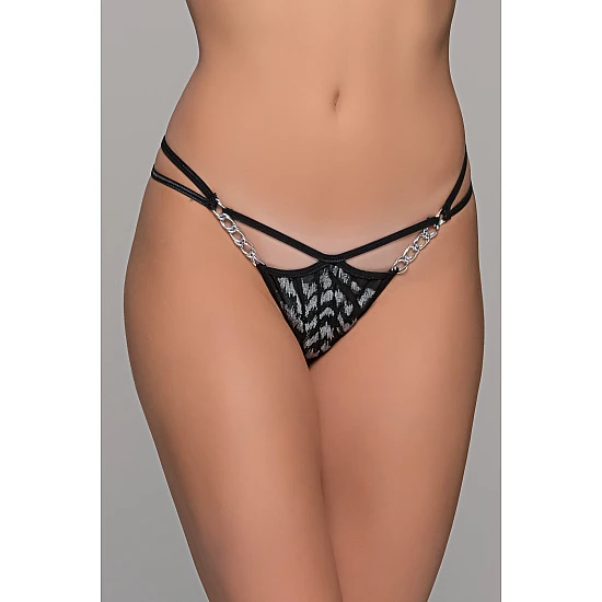 Tanga String Τούλι και Βελούδο   Μαύρο ασημί Milena By Paris 007726-Μαύρο-ασημί