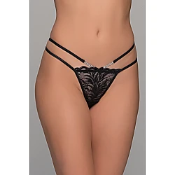 Δαντελένιο String με Strass   Μαύρο Milena By Paris 007743-Μαύρο