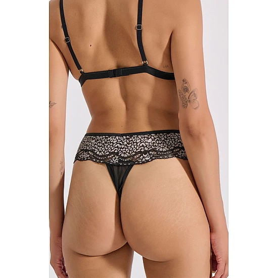 Ψηλόμεσο String Δαντέλα και Τούλι   Μαύρο Milena By Paris 007747-Μαύρο