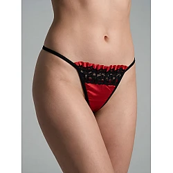 Σατέν Tanga String με Δαντέλα   Κόκκινο μαύρο Milena By Paris 007770-Κόκκινο-μαύρο