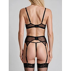 Διχτυωτό Σετ Εσωρούχων με Bralette, Ζαρτιέρα και String – Μαύρο Milena By Paris 009205-Μαύρο