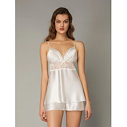 Νυφικό Σετ Σατέν Babydoll και Ρόμπα   Λευκό Milena By Paris 4178_5352SET-Λευκό