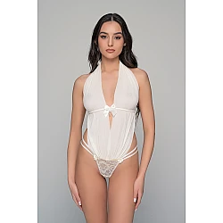 Body String με Ύφασμα Πλισέ και Δαντέλα   Ιβουάρ Milena By Paris 002490-Ιβουάρ