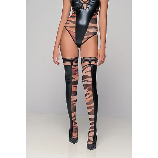 Κάλτσες Δερματίνη και Animal Print Τούλι   Τιγρέ Milena By Paris 005415-Τιγρέ