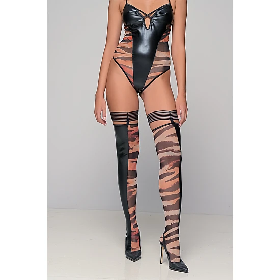 Κάλτσες Δερματίνη και Animal Print Τούλι   Τιγρέ Milena By Paris 005415-Τιγρέ