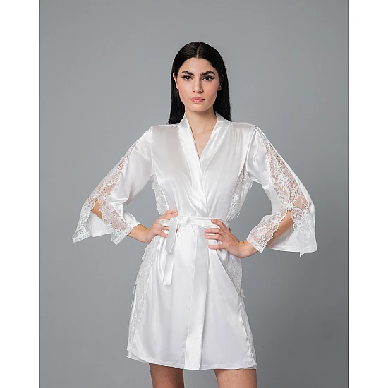 Νυφικό Σετ Σατέν Νυχτικό και Ρόμπα   Λευκό Milena By Paris 3412_5358SET-Λευκό