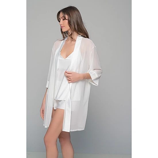 Νυφικό Σετ με Σατέν Babydoll και Ρόμπα Μουσελίνα   Ιβουάρ Milena By Paris Set4176_5365-Ιβουάρ