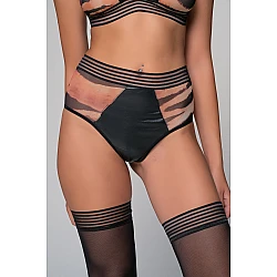 Ψηλόμεσο String Δερματίνη και Τούλι – Τιγρέ Milena By Paris 007692-Τιγρέ
