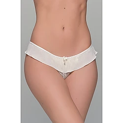 Σλιπ String με Δαντέλα και Πλισέ Βολάν   Ιβουάρ Milena By Paris 007687-Ιβουάρ