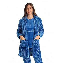 Γυναικεία Ρόμπα Χειμερινή με Κουμπιά Fleece Πουά Lydia Creations 22549 Μπλε