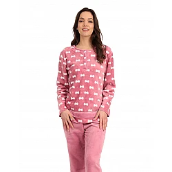 Γυναικεία Πιζάμα Χειμερινή Fleece με Πατιλέτα κουμπάκια Lydia Creations 22559 ΡΟΖ