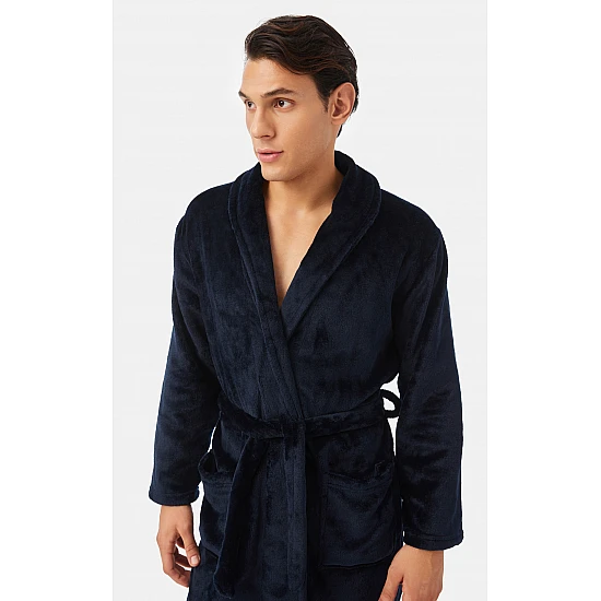 Ανδρική Ρόμπα Χειμερινή Σταυρωτή  με Ζώνη Fleece Minerva 96-71212-606 ΧΑΚΙ
