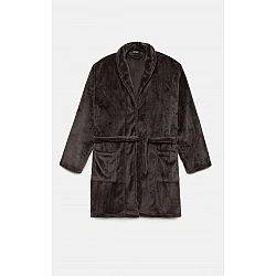 Ανδρική Ρόμπα Χειμερινή Σταυρωτή  με Ζώνη Fleece Minerva 96-71212-590 ΓΚΡΙ