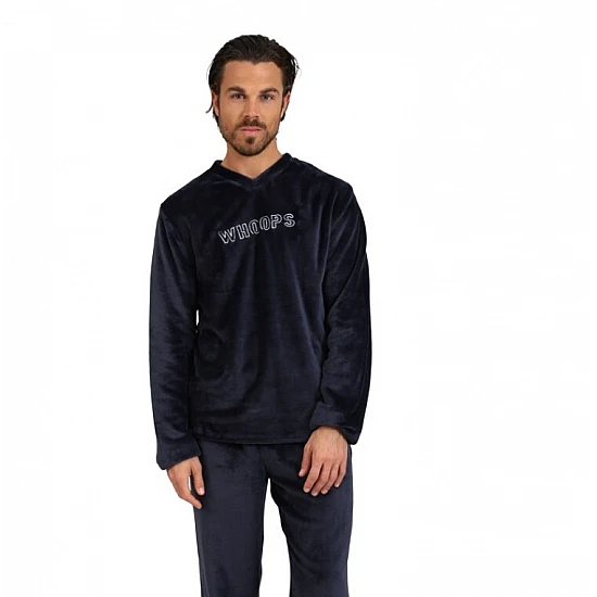Ανδρική Πιζάμα Χειμερινή Fleece V Λαιμόκοψη Lydia Creations Mario Uomo 25658 ΜΠΛΕ ΣΚΟΥΡΟ