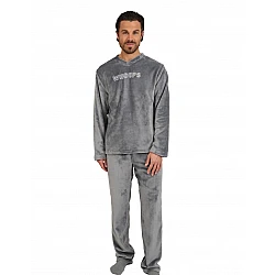 Ανδρική Πιζάμα Χειμερινή Fleece V Λαιμόκοψη Lydia Creations Mario Uomo 25658 ΓΚΡΙ