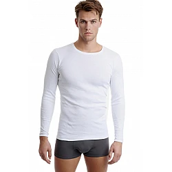 Ανδρική Φανέλα Μπλούζα T-SHIRT Βαμβακερή Μακρύ Μανίκι Λαιμόκοψη Walk W1980-01 Λευκό 