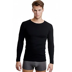 Ανδρική Φανέλα Μπλούζα T-SHIRT Βαμβακερή Μακρύ Μανίκι Λαιμόκοψη Walk W1980-02 Μαύρο