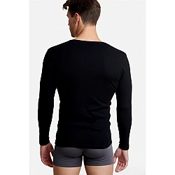 Ανδρική Φανέλα Μπλούζα T-SHIRT Βαμβακερή Μακρύ Μανίκι Λαιμόκοψη Walk W1980-02 Μαύρο